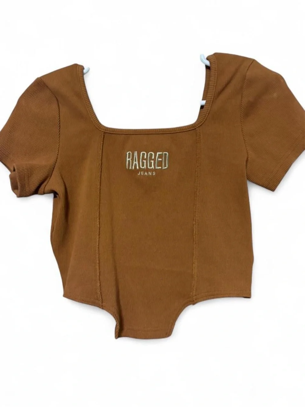 Women's Ragged Rust Ribbed Scoop Crop Top - Picture 2 of 6
